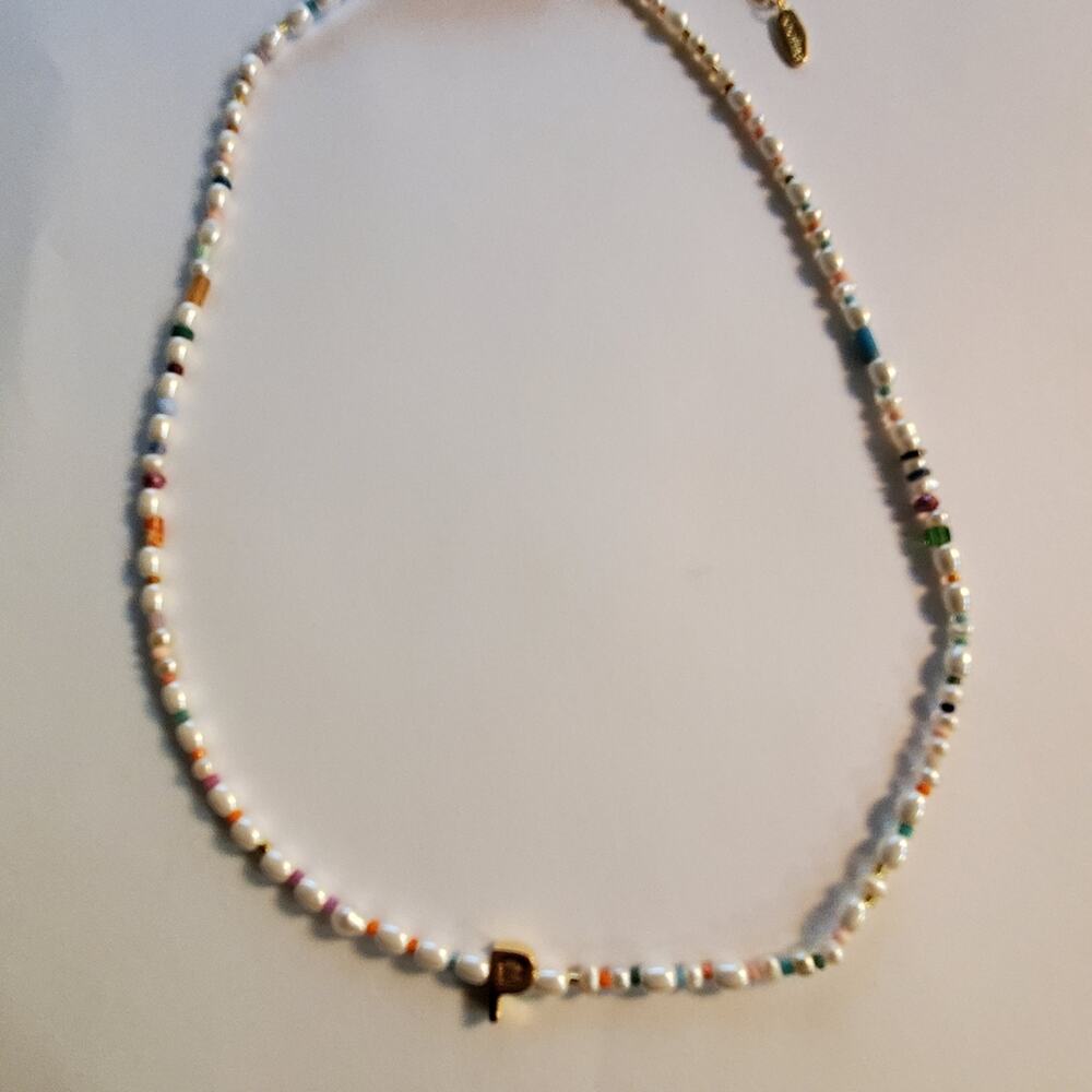 Anthropologie Serefina Monogram Bead colorful initial necklace NEW Letter P